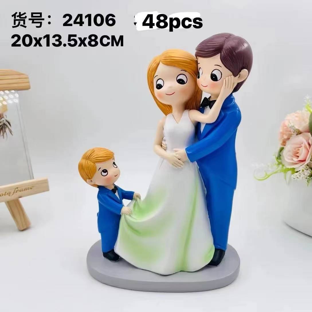 Nueva pareja, una familia de tres, decoración de artesanías de resina de boda, decoración de aniversario, decoración del hogar