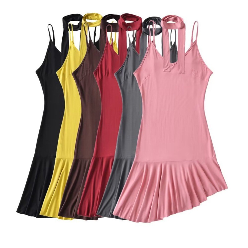 European and American hot girl Summer new scarf V-neck sling irregular hem high waist slimming dress skirt