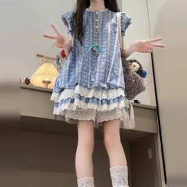 女童夏季连衣裙2026新款夏装中大童女孩格子裙夏款儿童洋气公主裙