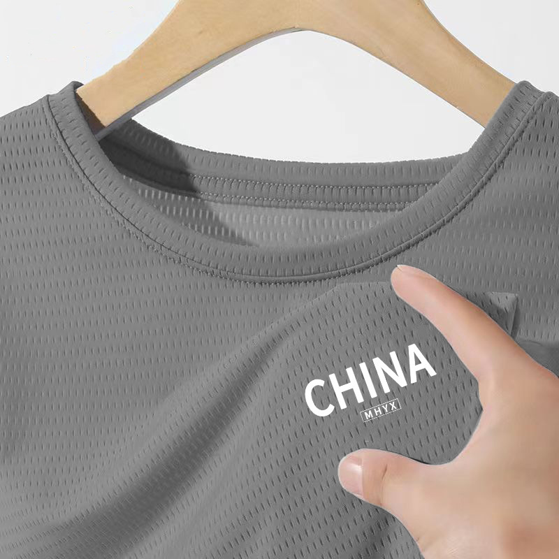アイスシルク速乾通気メッシュ半袖男性夏起爆tシャツ男性フィットネス半袖アウトドアシャツ|undefined