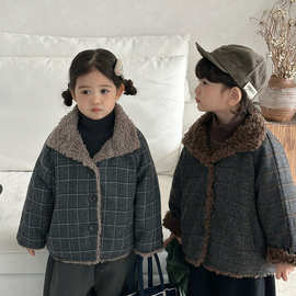 佳叶童品2025儿童冬季羊羔毛呢子外套男女宝宝森系加厚大衣夹克