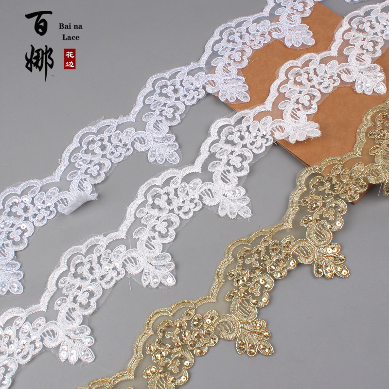 Baina Lace 8.0cm Wide In-Stock Lace Trim with Beads for Home Textiles, Bedding, Tablecloths, and Skirt Hemming