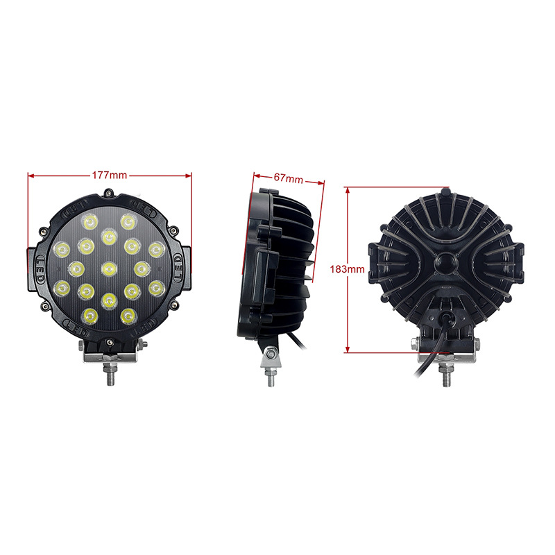 Luz de trabajo LED redonda de 7 pulgadas y 51W, luz para automóvil, luz para vehículo todoterreno, luz para montacargas, luz para vehículo de ingeniería, luz para camión, súper brillante.