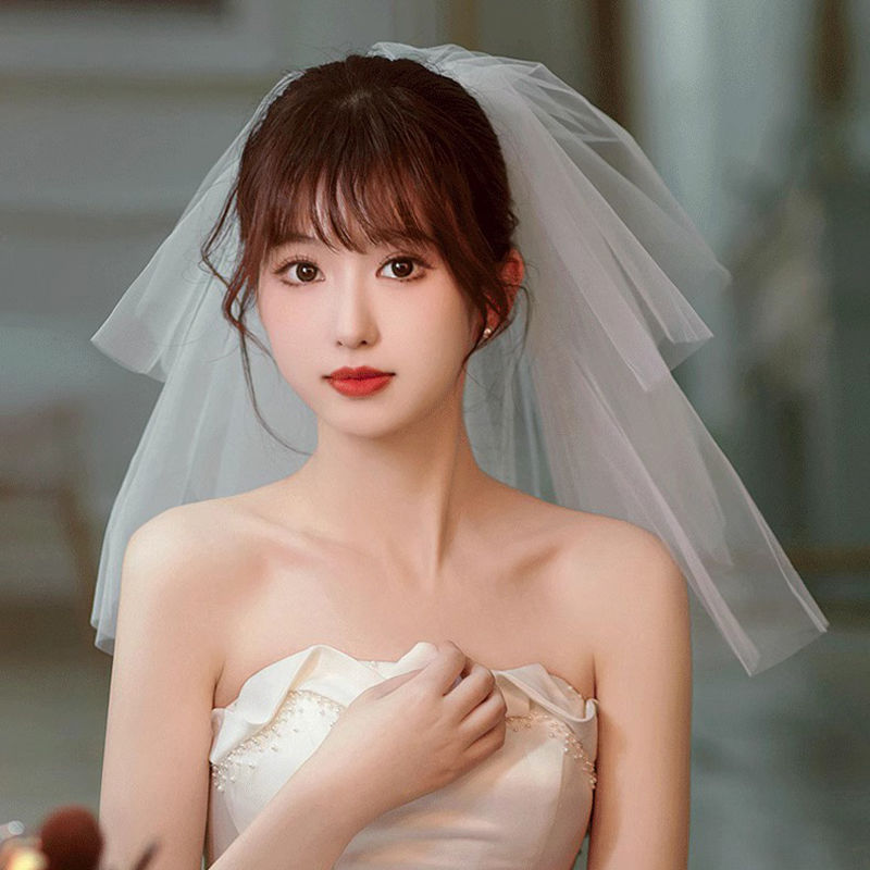 Veil Bride's Main Wedding Dress for Registration, Small Retro Proposal, Engagement, High-End, Fluffy Short White Women's Dress