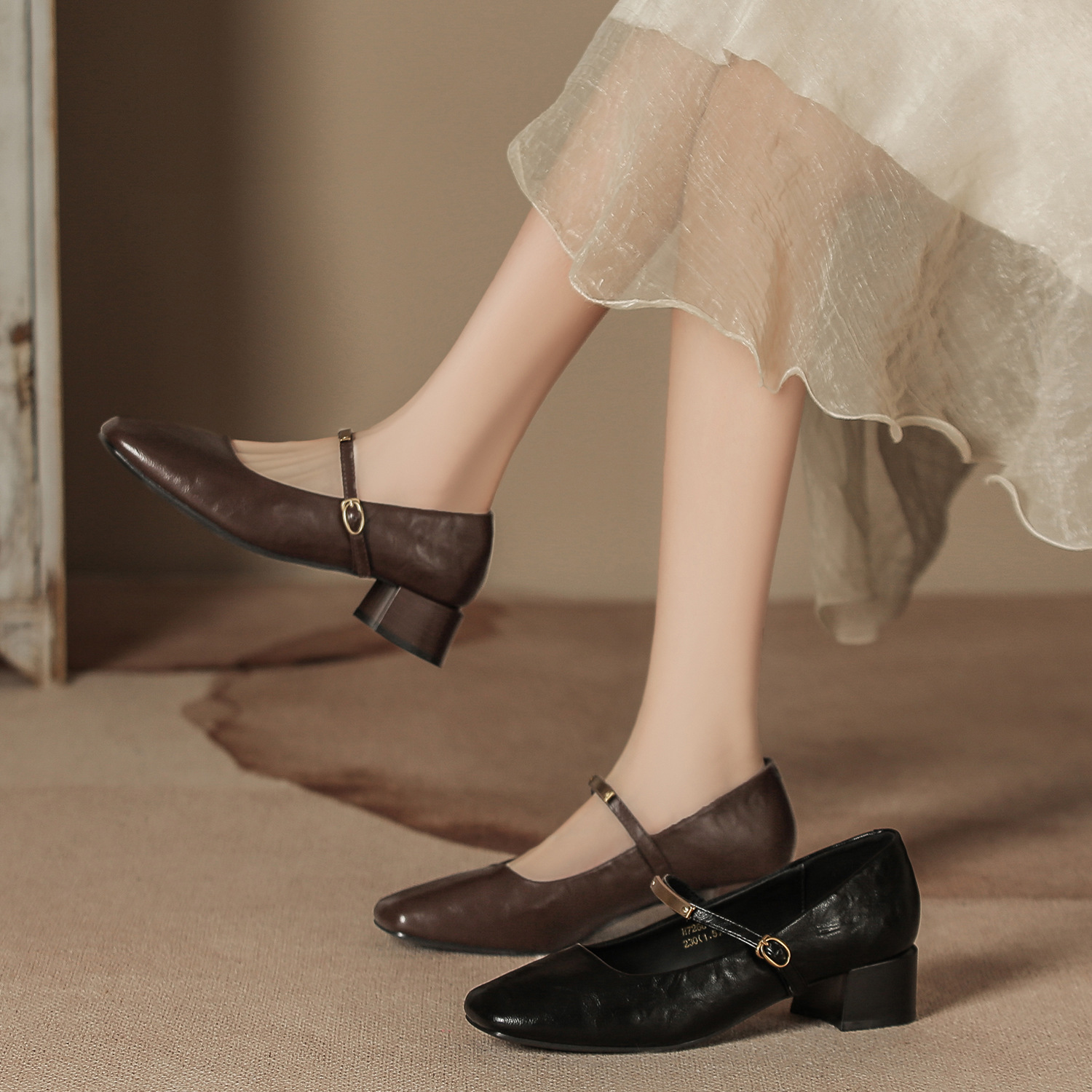 Damen Mary Jane Loafers Aus Leder Mit Blockabsatz Retro Stil_voghion.com