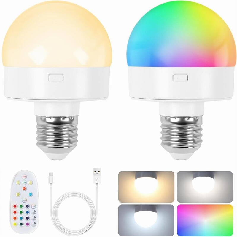 Rechargeable Battery-Powered Light Bulb Rgb Remote Control Wireless Detachable Bulb Non-Hardwired Wall Lamp Table Lamp Light Source Rechargeable Battery-Powered Light Bulb Rgb Remote Control Wireless Detachable Bulb Non-Hardwired Wall Lamp Table Lamp Light Source