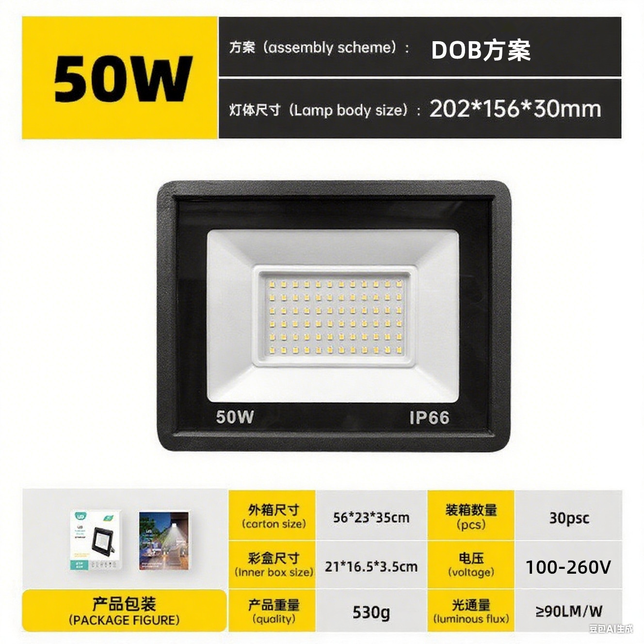 Reflector LED superbrillante a prueba de agua, 50w/100W, de alta potencia, pequeño, tipo Apple, para jardín exterior, obra de construcción.
