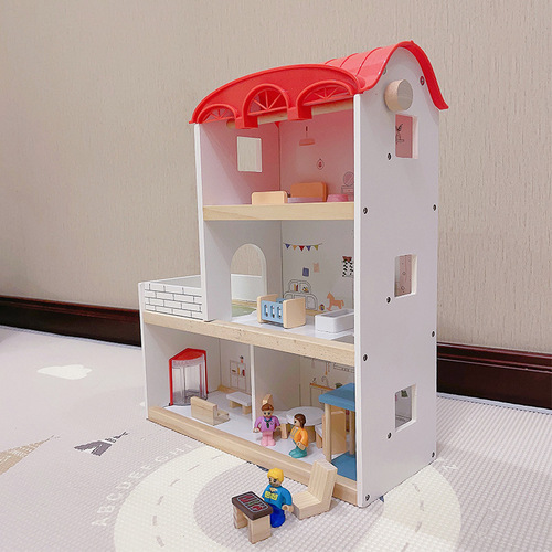 Wooden ins Nordic style doll house toy boy children's simulation play house doll room princess villa doll house