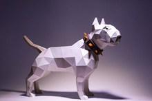 斗牛梗犬 動物3d紙模型DIY手工紙模擺件掛飾玩具幾何折紙立體構成