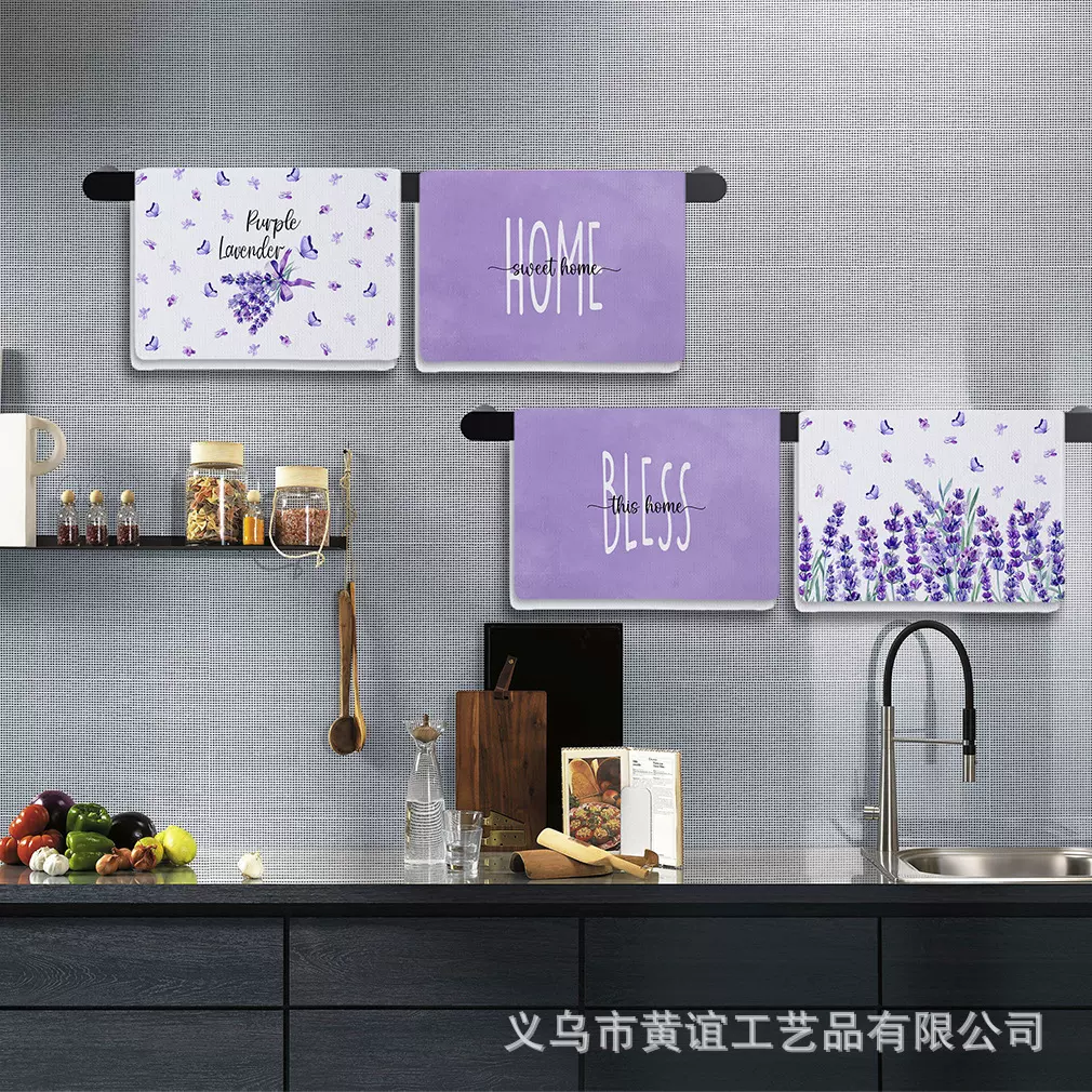 跨境热卖华夫格薰衣草印花超细纤维亲肤运动毛巾菠萝格酒店家用