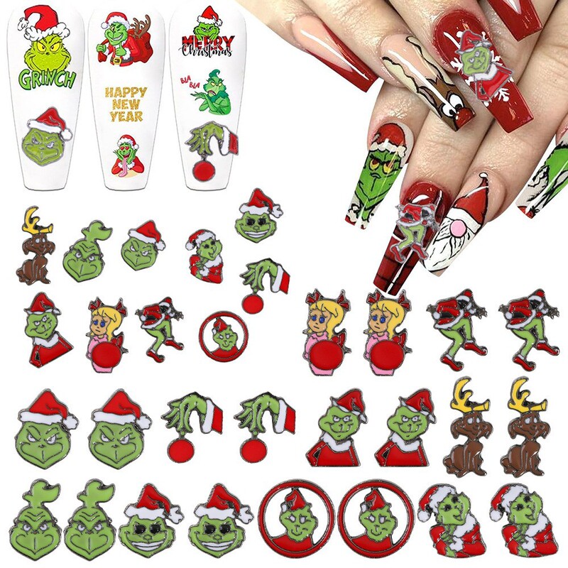 Grinch Christmas Tree Nail Art Party Set Christmas Theme Party Nail Decorations