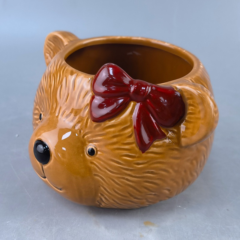 Transfronterizos bonitos macetas de cerámica de dibujos animados osos macetas de escritorio creativas animales verdes macetas decorativas macetas para el hogar