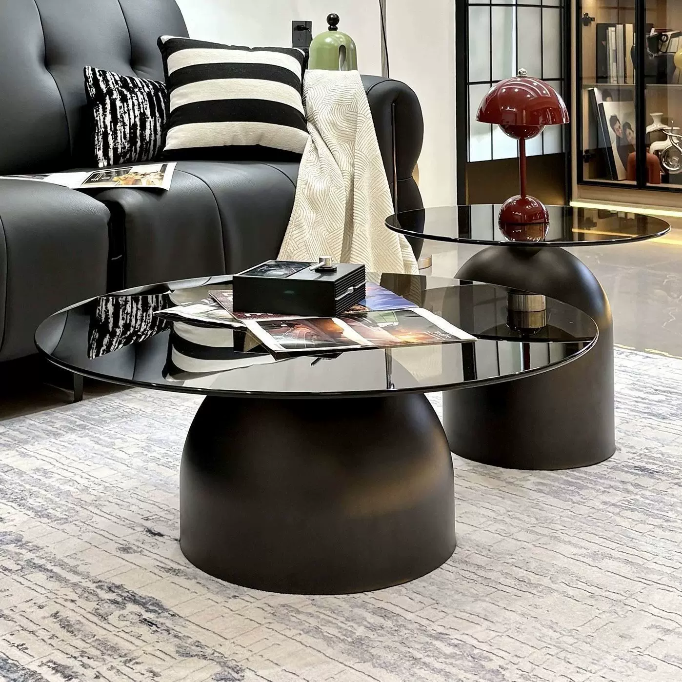 客厅创意茶几家用小户型钢化玻璃圆形组合极简沙发边几小桌床头柜