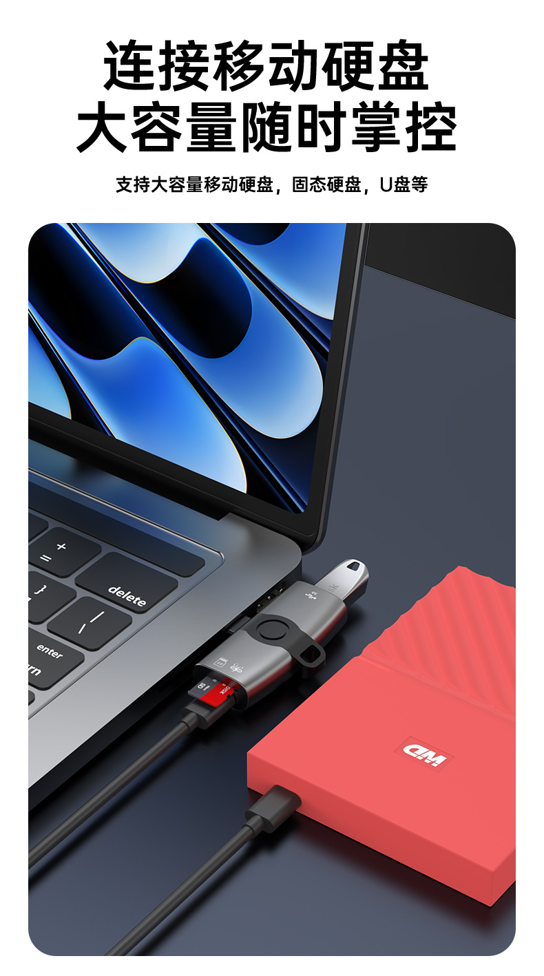 Type-C Üç İn Bir USB3.0 Adaptörü Kulaklık Dinlemesi PD 60W Hızlı Şarj Ve Kullanım Sırasında Şarj TF Kart Okuyucu