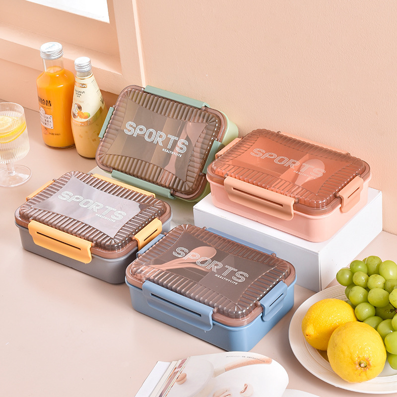 Nuevo producto de gran capacidad de caja de almuerzo de plástico de tres partes para estudiantes de oficina puede calentarse por microondas caja de comidas portátil