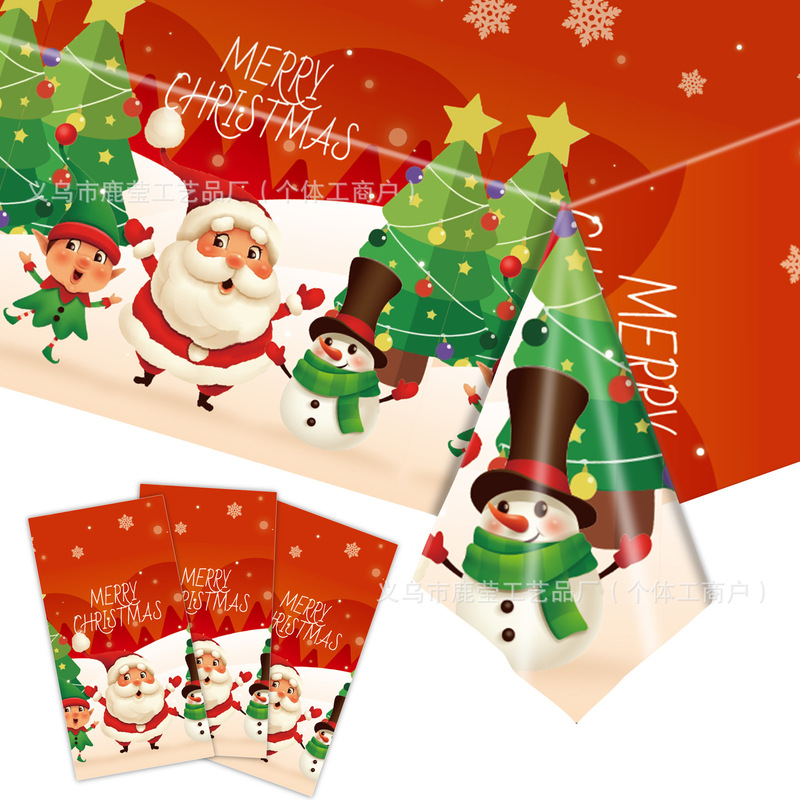 冬季新款圣诞节派对装饰用品Christmas圣诞树一次性圣诞桌布雪人|undefined