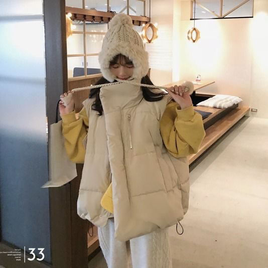 ChicShe 2024 Koreanische Version Lockerer Studentinnen-Daunen-Kurzjacke, verdickte Weste, Baumwollmantel_voghion.com