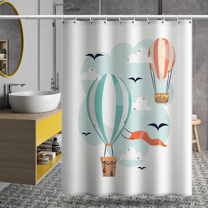 Grenzüberschreitendes Cartoon-Ballon-Set, digital bedruckter Badezimmervorhang aus Polyester, Duschvorhang ohne Bohren_voghion.com