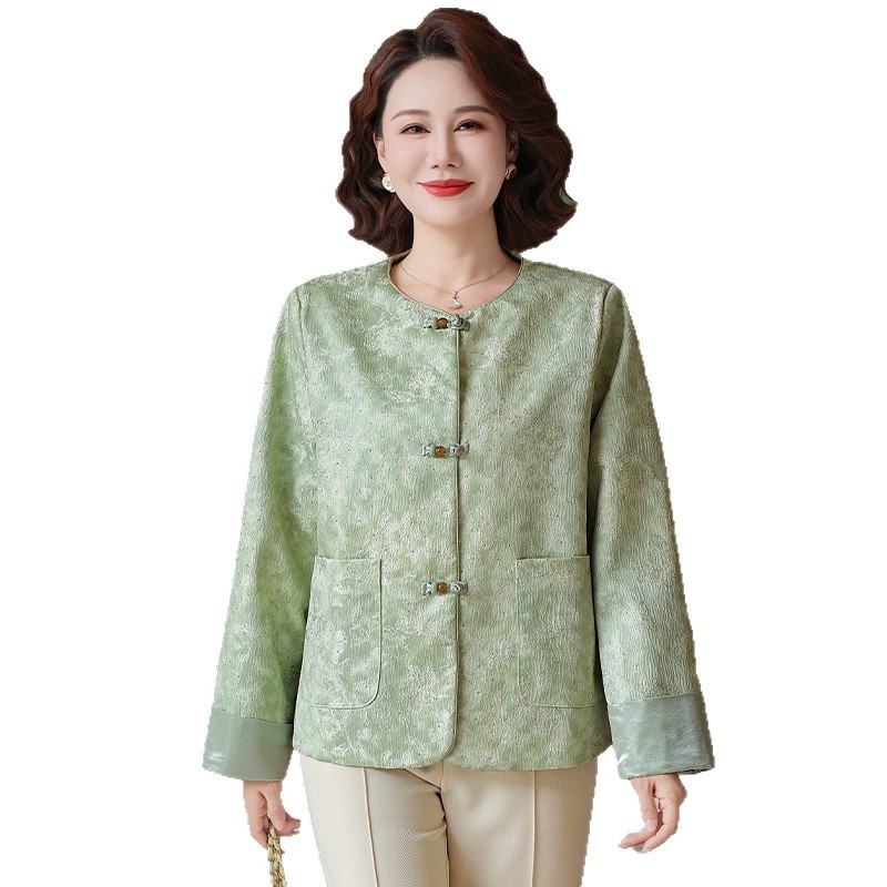 新中式妈妈装2025秋装新款外套中老年女装短款中式复古圆领上衣|undefined
