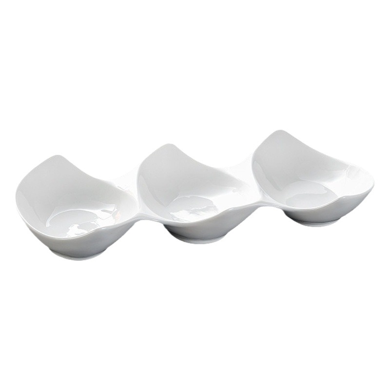Ceramic double-pointed three-piece sauce dish Western food hotel multi-grid bowl salad snack dish flavor dish dipping seasoning sauce bowl