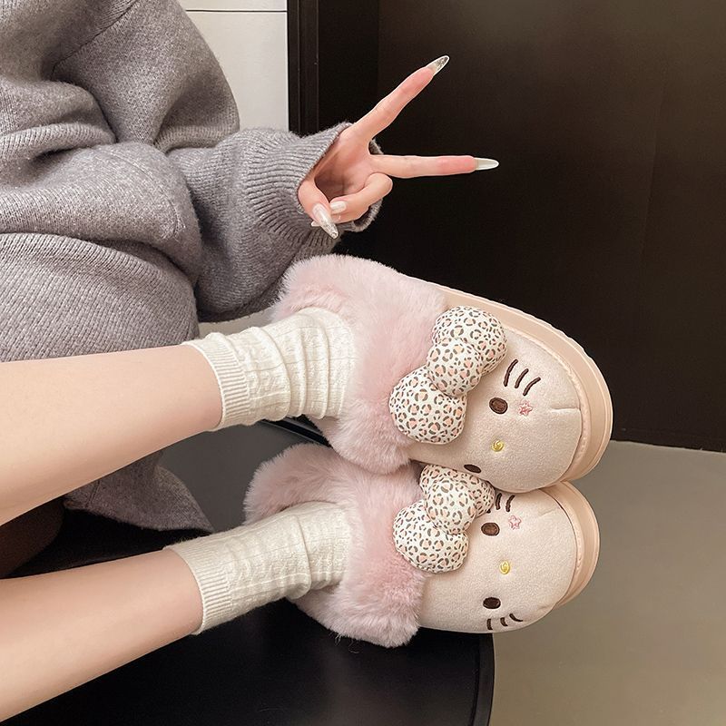 Sanrio genuino nuevo KT gato mujer zapatillas de algodón de dibujos animados para el hogar peluche interior cálido y cómodo