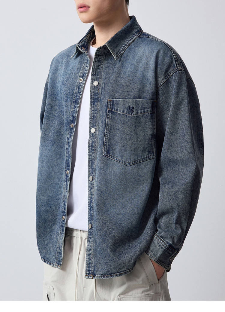 Áo khoác denim nam phong cách Mỹ, thêu họa tiết, kiểu dáng cổ điển — màu xanh nhạt chi tiết 20
