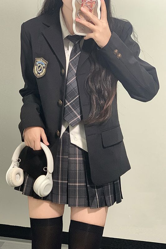 Original Uniform Skirt Genuine Suit Jacket Autumn and Winter New College Style Cyan Suit Three-Piece Suit for Women