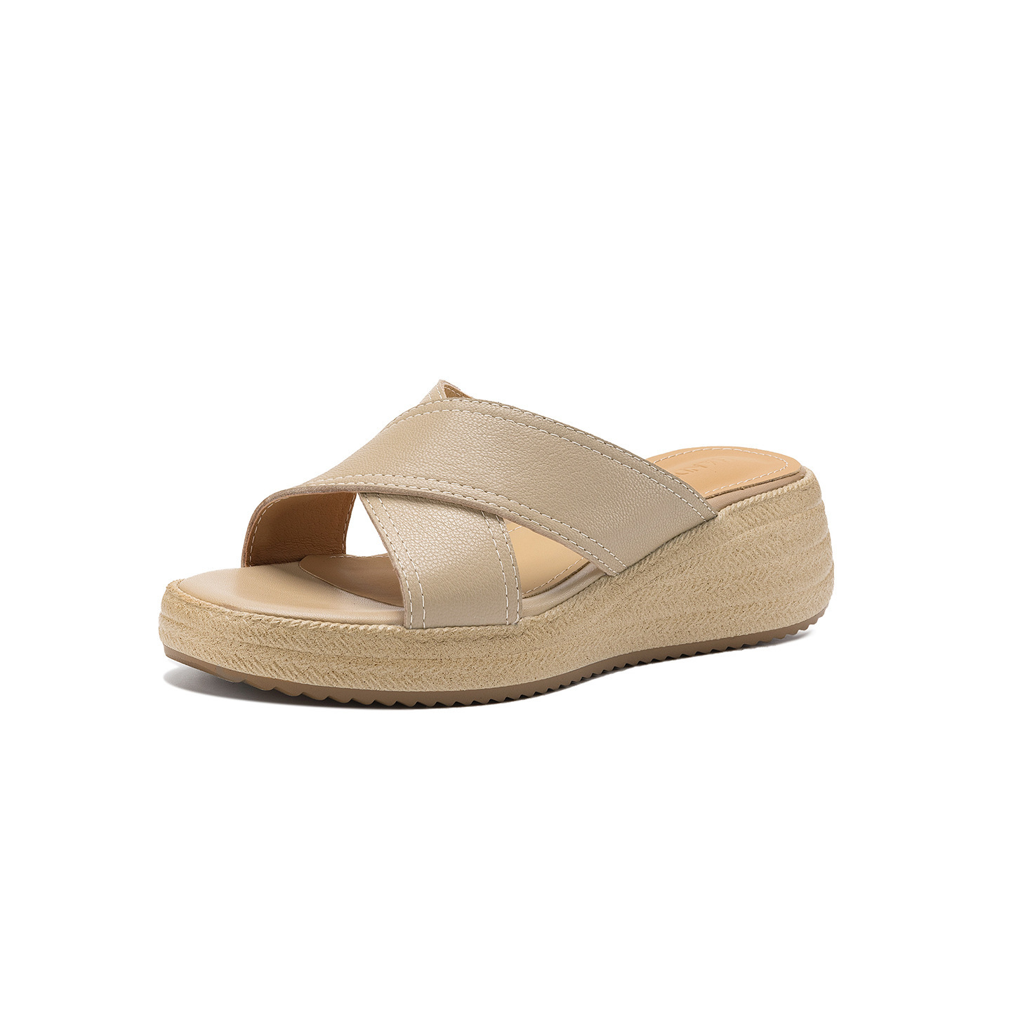 Dép sandal nữ quai chéo hở ngón đế dày da cừu — màu trắng ngà chi tiết 32