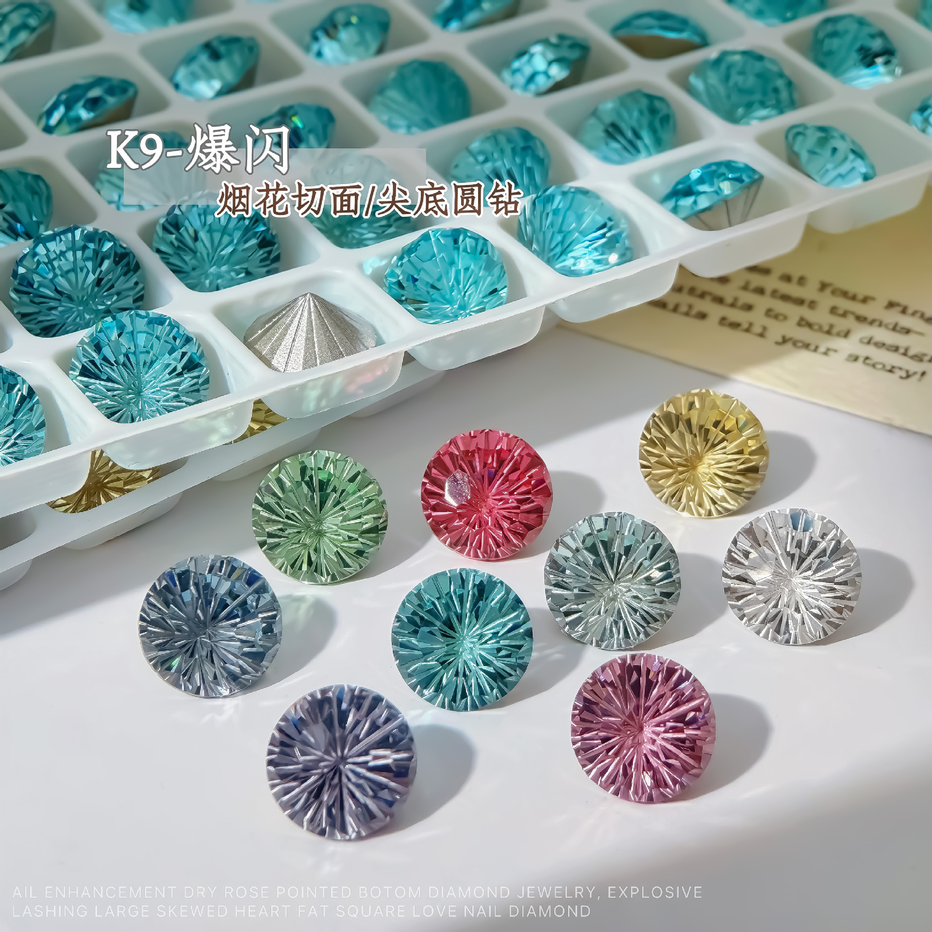 K9 üzlü rhinestone daşlar, 8 mm dəyirmi və xrizantema formalı