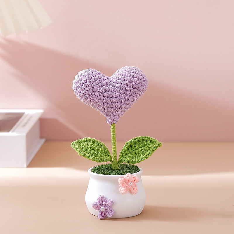 Terminado pequeña olla tejida a mano girasol lirio escritorio coche pequeña decoración regalo de cumpleaños regalo de graduación