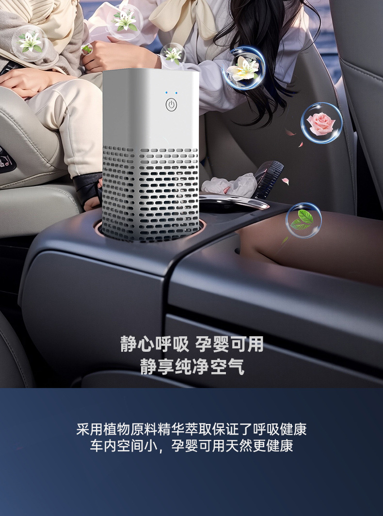 Vehicle-Mounted Air Purifier, Formaldehyde Removal, Odor Removal, Aromatherapy, Negative Ion Purifier, Bass Purification, Cross-Border