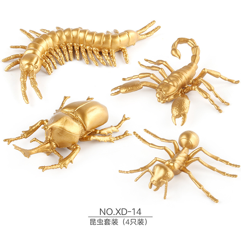 Transfronterizo Nueva simulación de aves de corral modelo animal versión Gold mini pollo pato ganso Libélula lagarto insecto traje de juguete