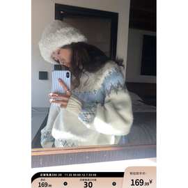 芥末自制北欧画家羊毛撞色毛衣女秋冬新款慵懒风设计感上衣