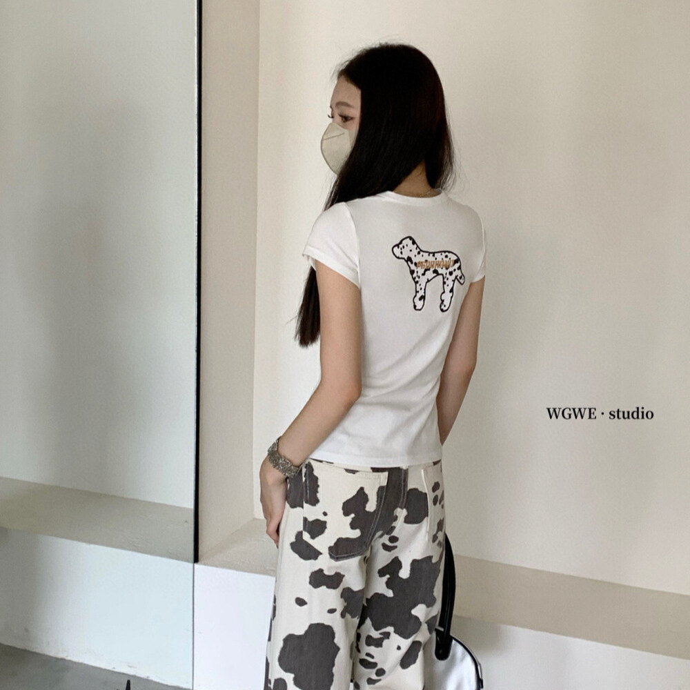 WGWE verano americano retro diseño de hombros bordados marca de moda suelta delgada camiseta de manga corta mujer W5376 image 5