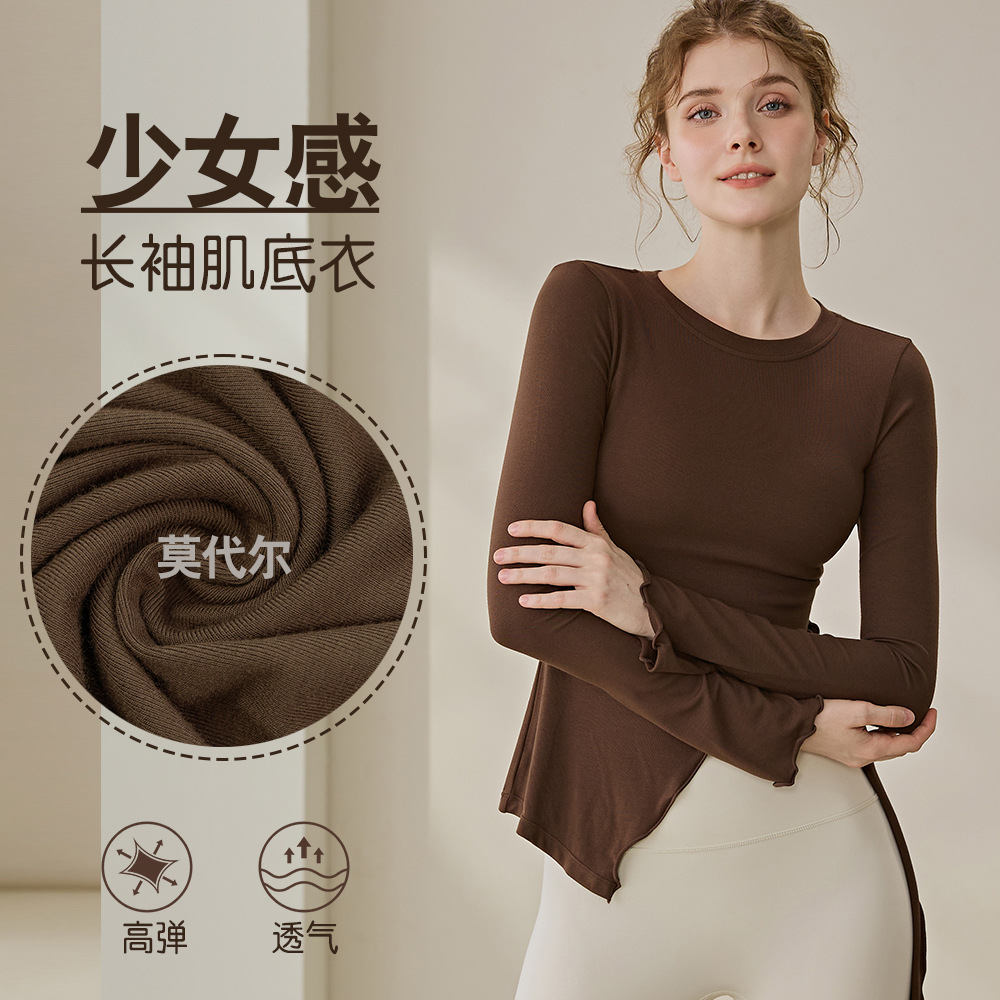 Luluxaime Yoga Wear for Women 2026 New Style Sports Long-Sleeved T-Shirt Design with Slit Training Fitness Wear Top