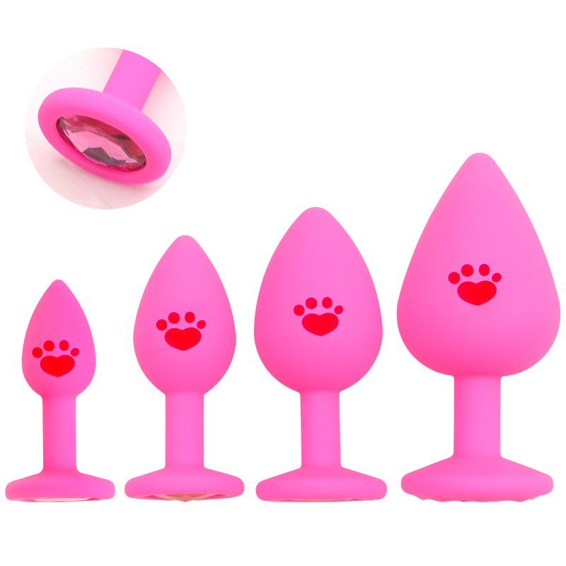 Cat Paw Silicone Anal Plug with Rhinestones, Pink Beginner-Friendly Training Toy — detail image 5