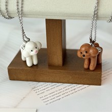 25新款小米珠爱心泰迪狗狗吊坠时尚百搭童趣小众高级感长项链女