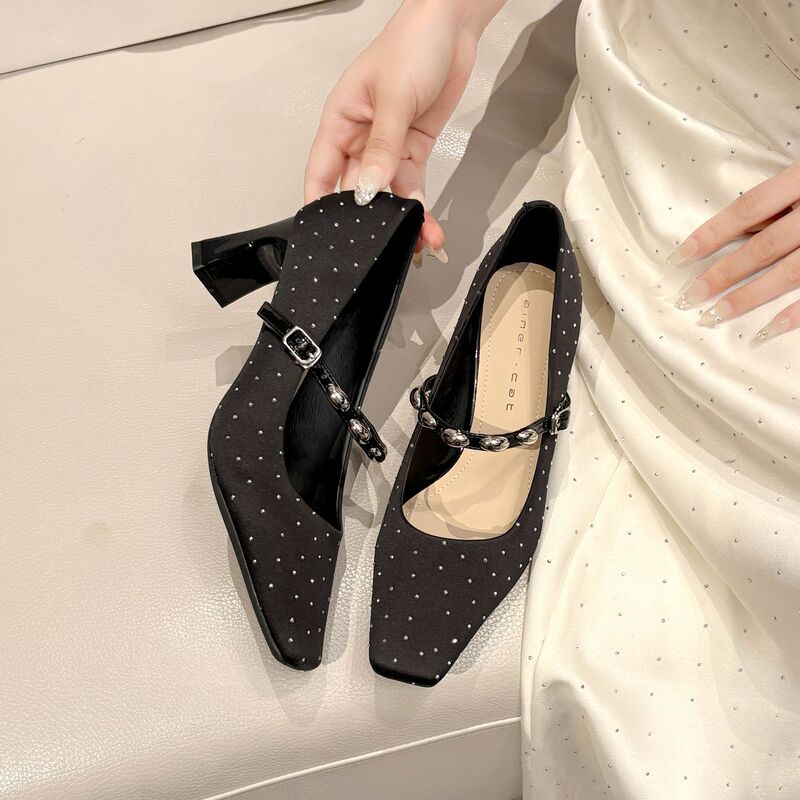 6416 Women's High-Heeled Shoes with Chunky Heels, 2026 New Style Square-Toed Mary Jane Shoes, French-Style Elegant Shallow Mouth Rhinestone Flats 6416 Women's High-Heeled Shoes with Chunky Heels, 2026 New Style Square-Toed Mary Jane Shoes, French-Style Elegant Shallow Mouth Rhinestone Flats