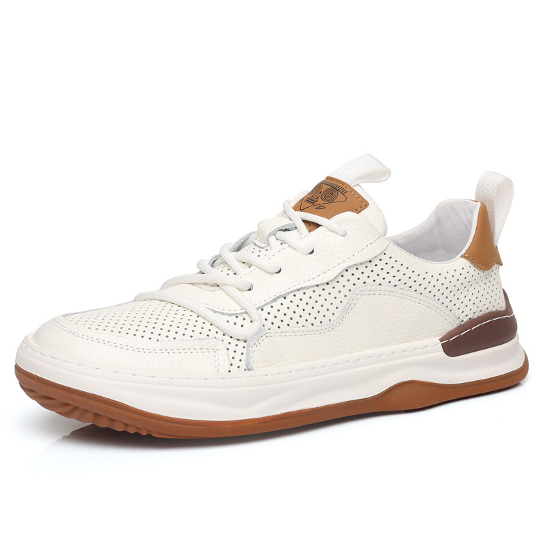 Piel de vaca de primera capa de verano nuevos hombres sandalias de cuero para hombres zapatos blancos transpirables zapatos perforados zapatos de hombre zapatos