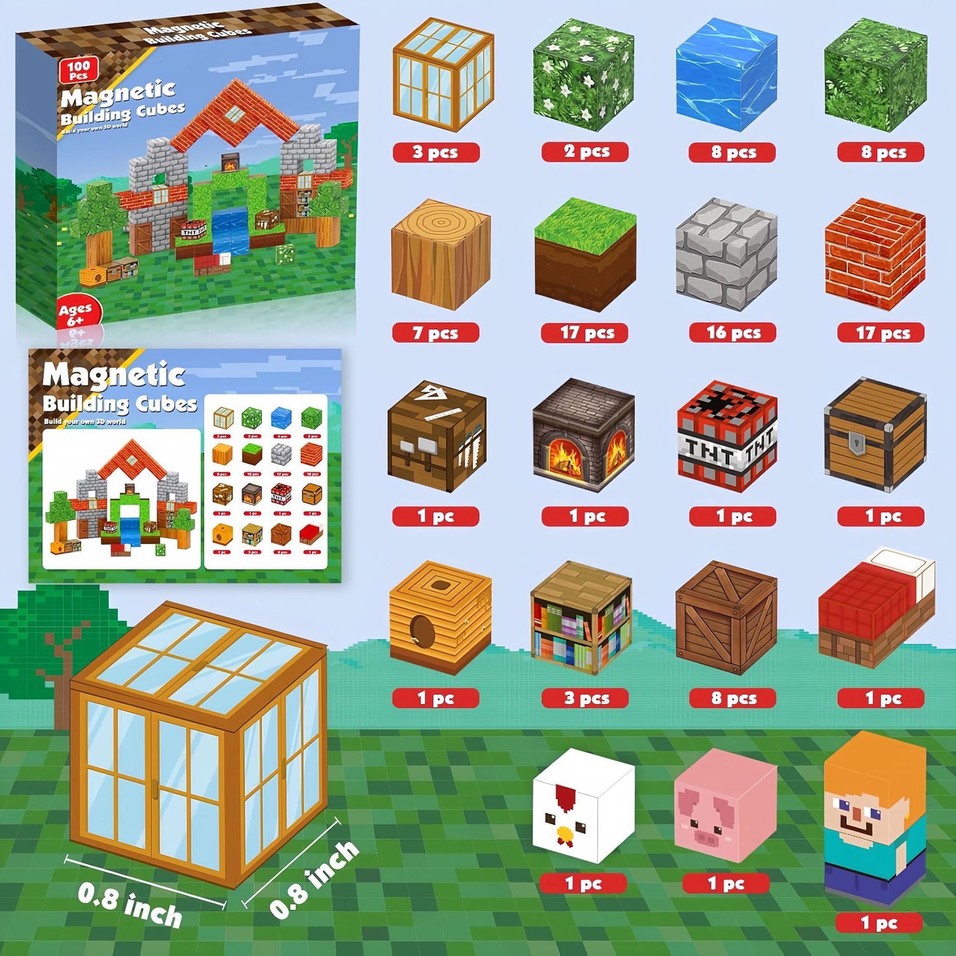 Transfronterizos Amazon My Blocks World Magnetic Block Set Puzzles Magnetic Cuadrados Juguetes Bosque Original