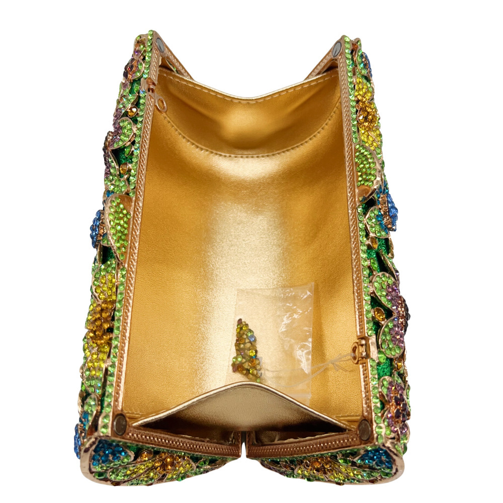 Nueva bolsa de cena de diamantes metal hueco flor de diamantes bolsa de mujer bolsa de fiesta bolsa de noche bolsa de embrague