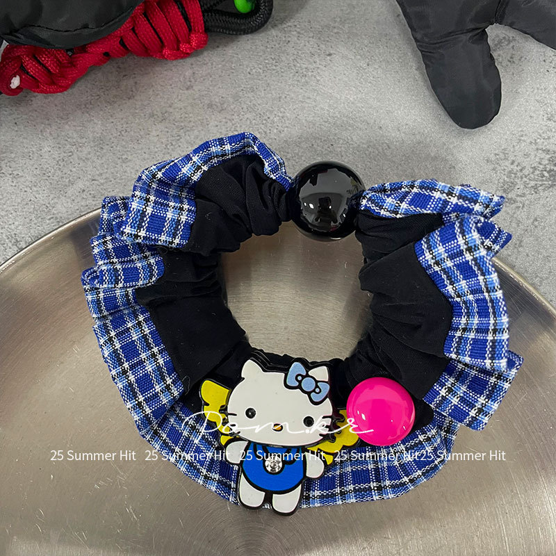 新款韩版卡通kt小肠发圈儿童高弹力丸子头潮牌头绳少女格纹发饰女|undefined