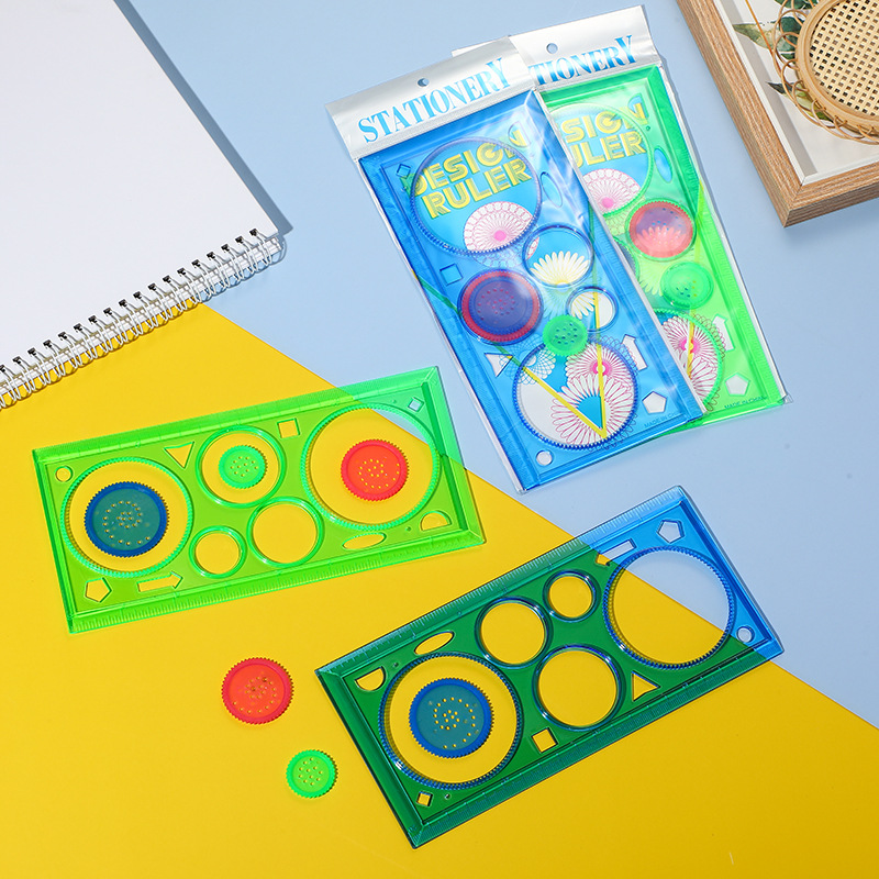 Creative Magic Ten Thousand Flowers Ruler Puzzle Four-Color Transparent Painting Ten Thousand Flowers Ruler Set for Primary School Students Variety of Thousand Flowers Ruler