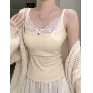 纯欲甜美风小清新蝴蝶结蕾丝边吊带背心女带胸垫内搭外穿美背上衣