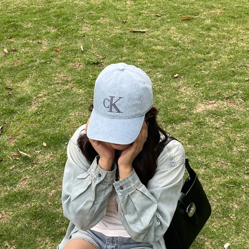 新款经典牛仔款字母ck帽子刺绣男女显脸小季遮阳可调节弯檐棒球帽|undefined