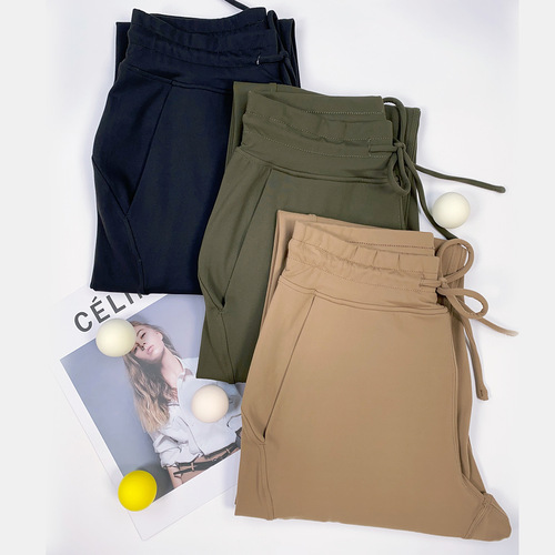 Lulu's same style sports drawstring pants, loose straight trousers, high waist yoga stretch fitness pants, casual pants for women in autumn and winter