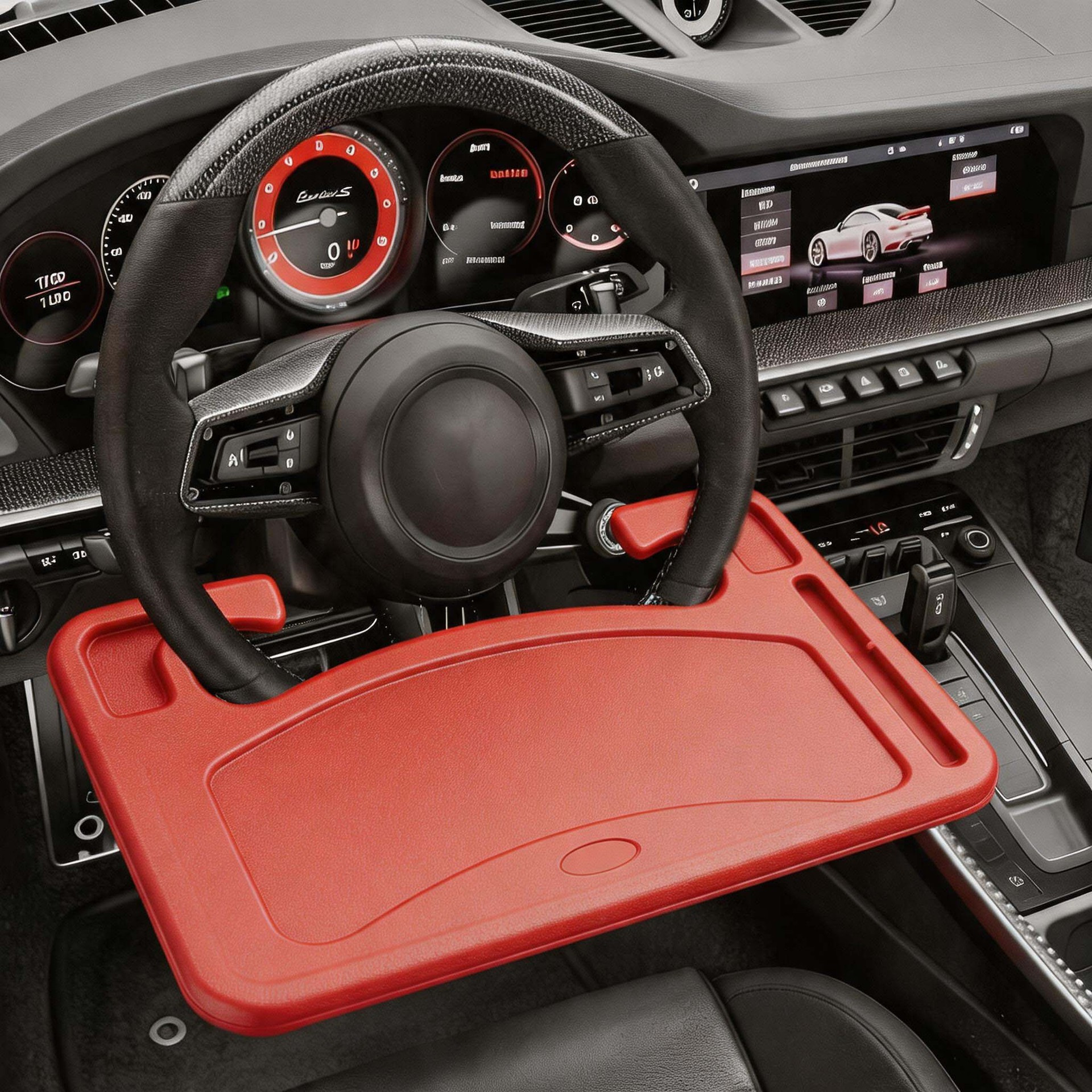 Car steering wheel dining table, multifunctional tray for truck drivers, portable steering wheel storage rack for eating in the car