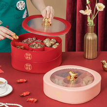 新款创意分食盘干果盒 双层带盖零食收纳盒家用坚果结婚新年喜庆