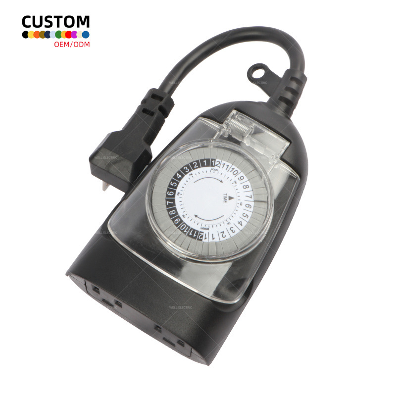 重型24小时机械插座户外灯定时器，带2个接地插座