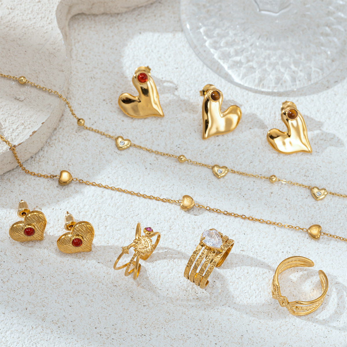 TENA Europa y América collar de acero inoxidable lujo ligero nicho moda amor conjunto de joyas de mano zircon incrustado venta caliente transfronteriza